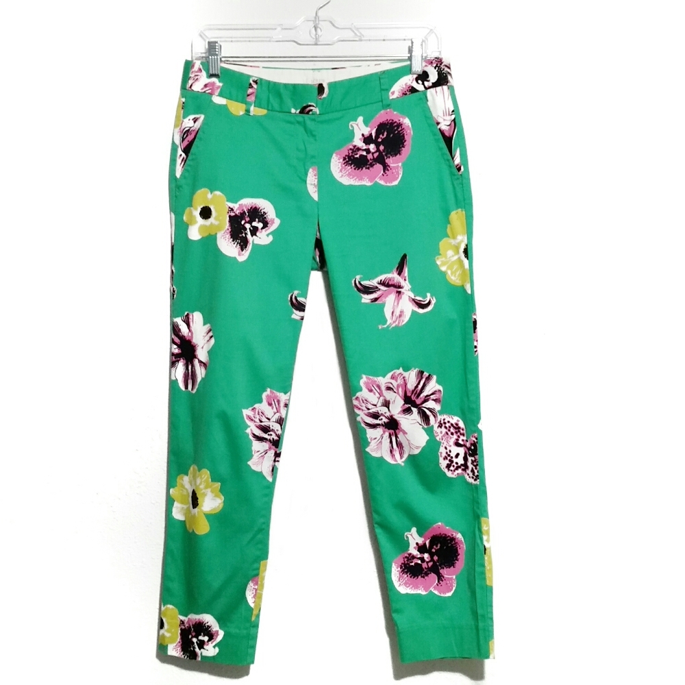 J. Crew Stretch Green Floral Skimmer Pants Size 2